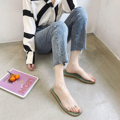 Chic Transparent Square Toe Flat Slippers with Thick Heel for Women - Vogue Aura