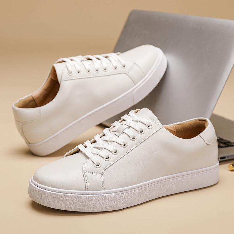 Classic British Style Genuine Leather Sneakers with Thick Sole - Vogue Aura