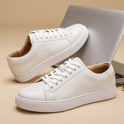 Classic British Style Genuine Leather Sneakers with Thick Sole - Vogue Aura