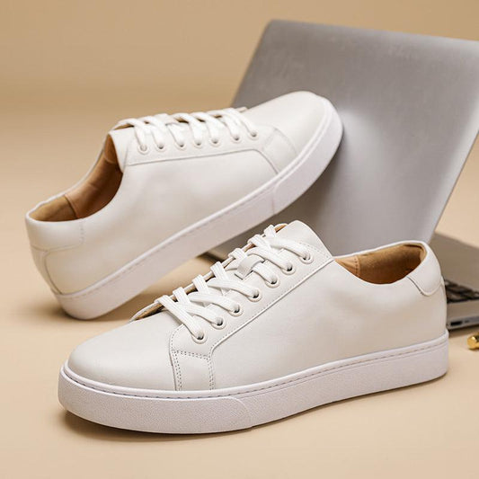 Classic British Style Genuine Leather Sneakers with Thick Sole - Vogue Aura