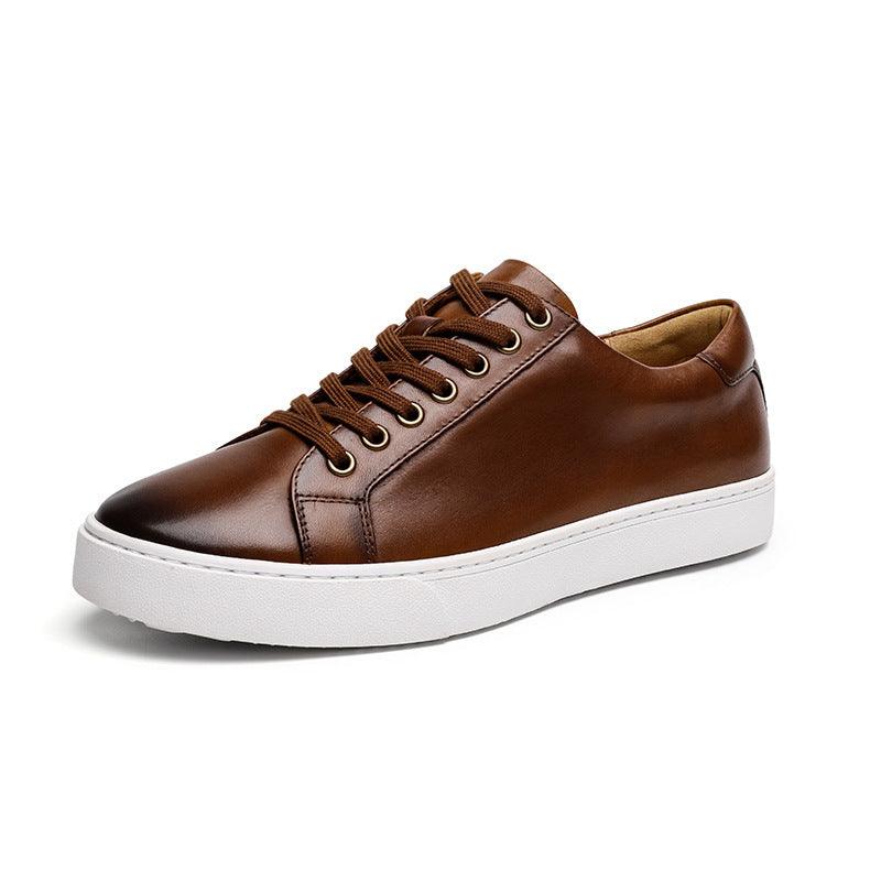 Classic British Style Genuine Leather Sneakers with Thick Sole - Vogue Aura