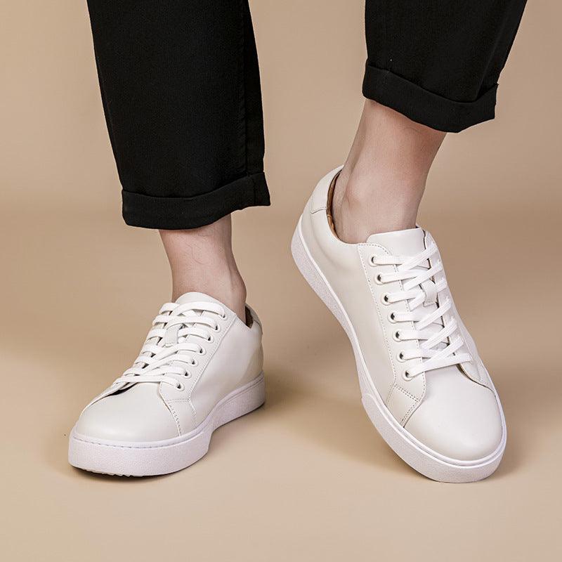 Classic British Style Genuine Leather Sneakers with Thick Sole - Vogue Aura