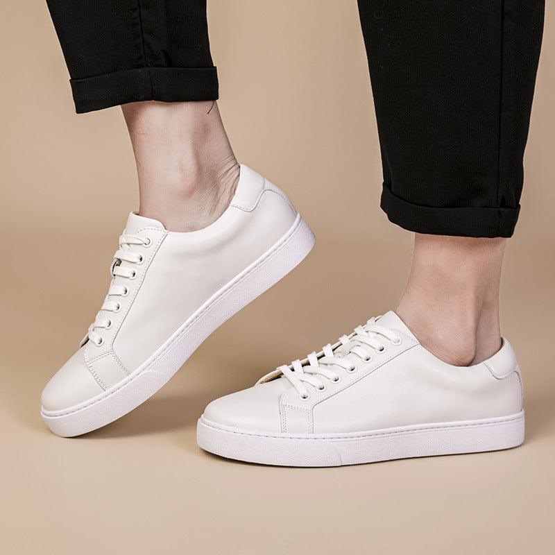 Classic British Style Genuine Leather Sneakers with Thick Sole - Vogue Aura