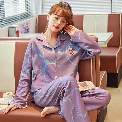 Cozy Cartoon Cotton Pajama Set for Women - Autumn & Winter Collection - Vogue Aura