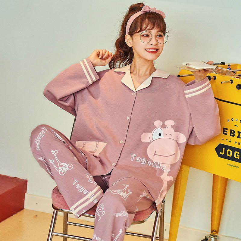 Cozy Cartoon Cotton Pajama Set for Women - Autumn & Winter Collection - Vogue Aura