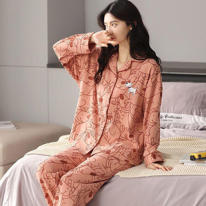 Cozy Cartoon Cotton Pajama Set for Women - Autumn & Winter Collection - Vogue Aura