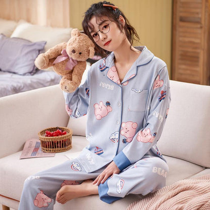 Cozy Cartoon Pajama Set for New Moms - Summer Cotton Comfort - Vogue Aura