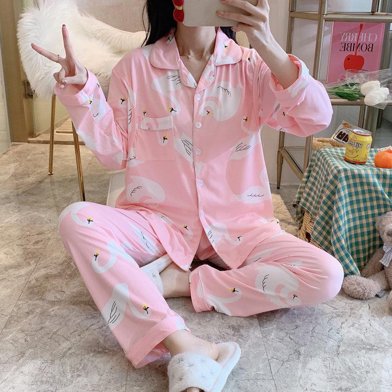 Cozy Cartoon Pajama Set for New Moms - Summer Cotton Comfort - Vogue Aura