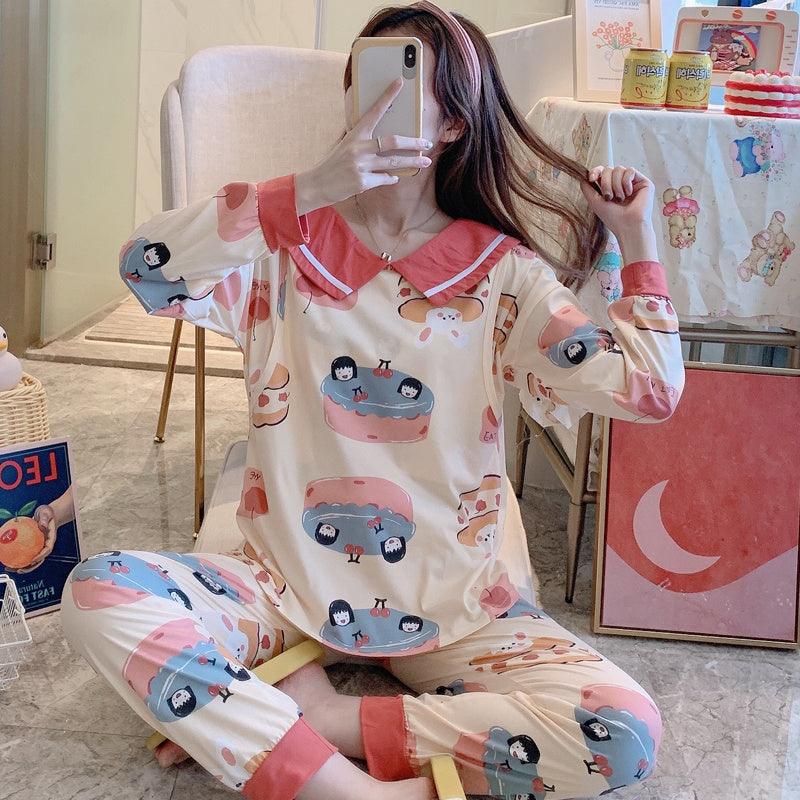 Cozy Cartoon Pajama Set for New Moms - Summer Cotton Comfort - Vogue Aura