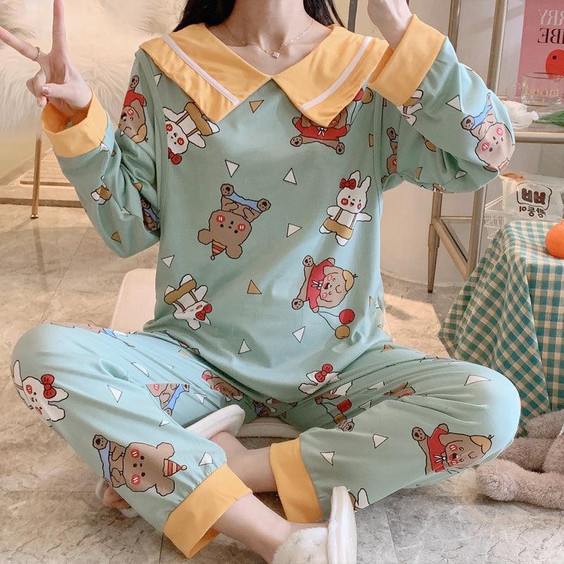 Cozy Cartoon Pajama Set for New Moms - Summer Cotton Comfort - Vogue Aura