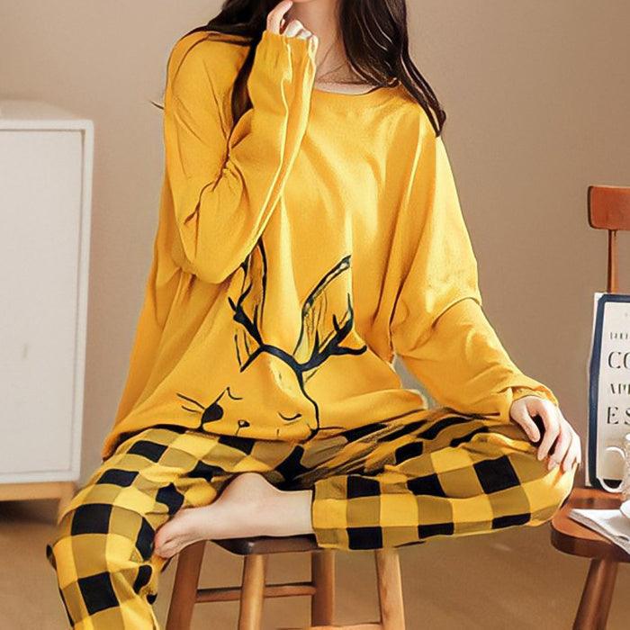 Charming Women’s Pajama Set in Playful Cartoon Print - Vogue Aura