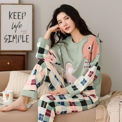 Charming Women’s Pajama Set in Playful Cartoon Print - Vogue Aura