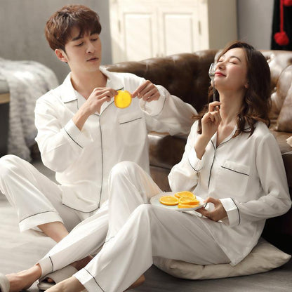 Cozy Couple's Ice Silk Pajama Set for Spring and Autumn - Vogue Aura