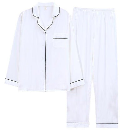 Cozy Couple's Ice Silk Pajama Set for Spring and Autumn - Vogue Aura