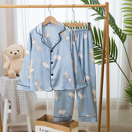 Cozy Ice Silk Children's Pajama Set - Long Sleeves & Shorts for Boys and Girls - Vogue Aura