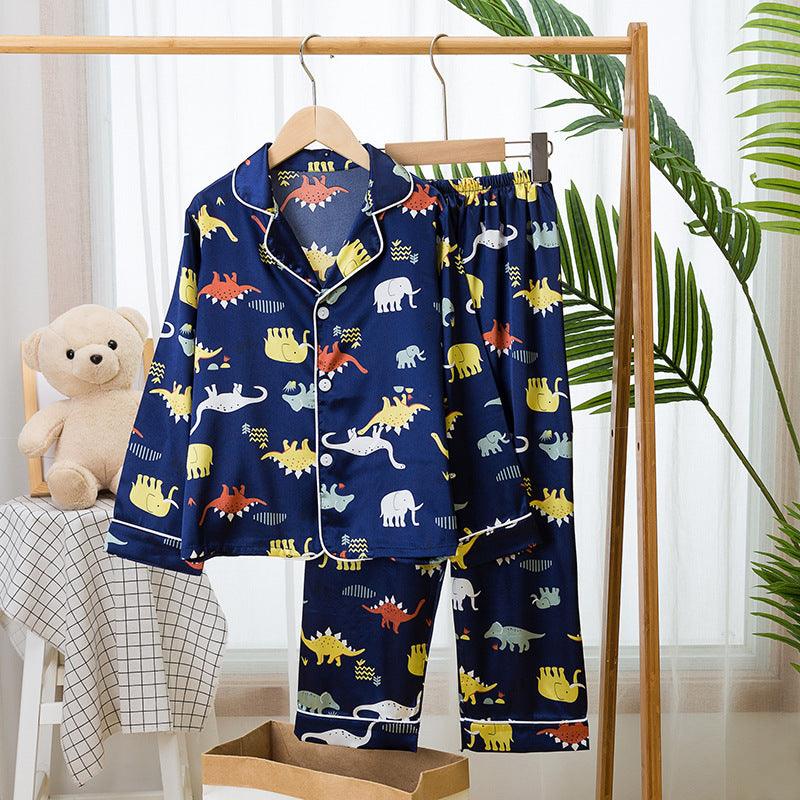 Cozy Ice Silk Children's Pajama Set - Long Sleeves & Shorts for Boys and Girls - Vogue Aura