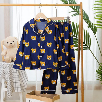 Cozy Ice Silk Children's Pajama Set - Long Sleeves & Shorts for Boys and Girls - Vogue Aura