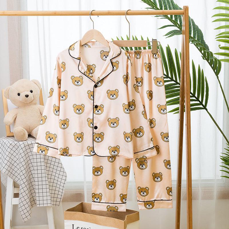 Cozy Ice Silk Children's Pajama Set - Long Sleeves & Shorts for Boys and Girls - Vogue Aura