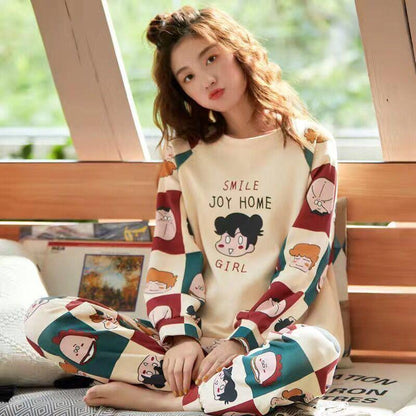 Cozy Long Sleeve Cotton Pajamas for Women - Perfect for Spring and Autumn Relaxation - Vogue Aura