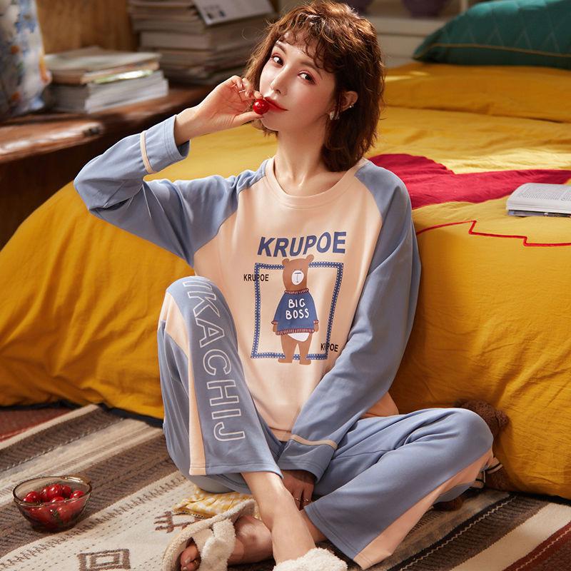 Cozy Long Sleeve Cotton Pajamas for Women - Perfect for Spring and Autumn Relaxation - Vogue Aura