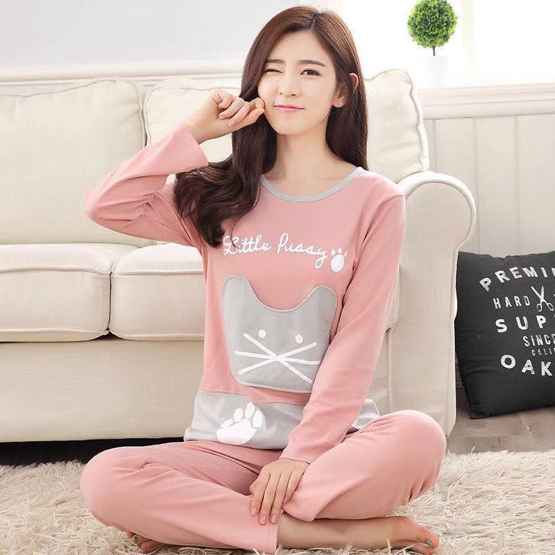 Cozy Long Sleeve Cotton Pajamas for Women - Perfect for Spring and Autumn Relaxation - Vogue Aura