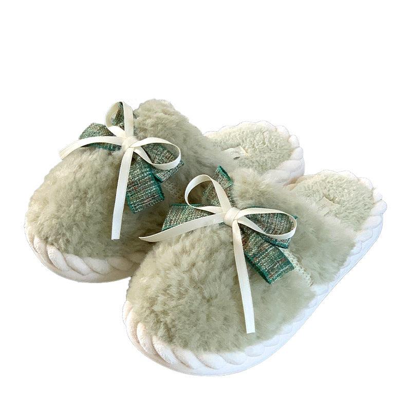 Cozy Plush Bow Platform Slippers for Women - Vogue Aura