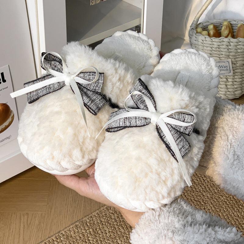 Cozy Plush Bow Platform Slippers for Women - Vogue Aura