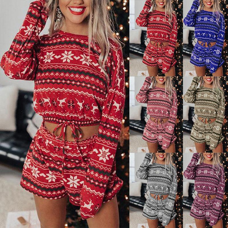 Cozy Long-Sleeved Festive Pajama Set for Women - Vogue Aura