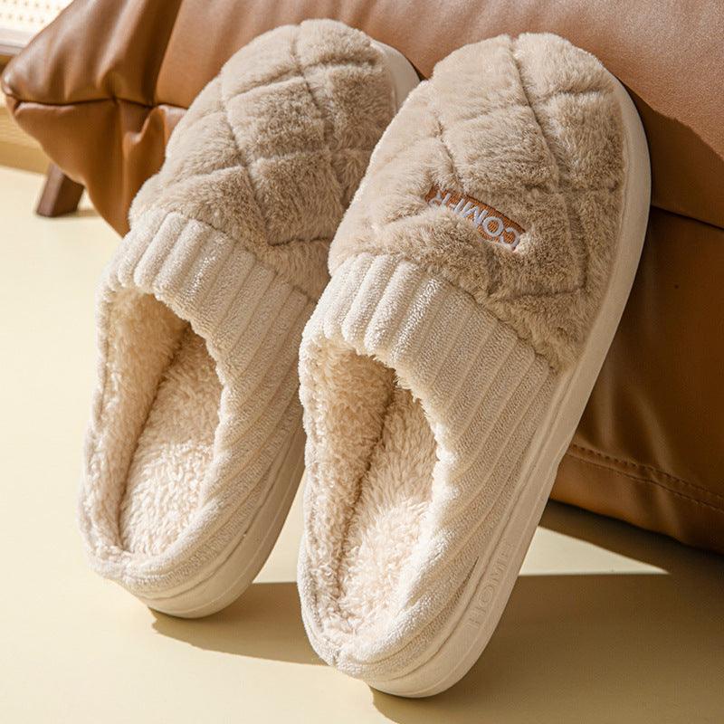 Cozy Rhombus Cotton Non-Slip Slippers for Indoor Comfort - Vogue Aura