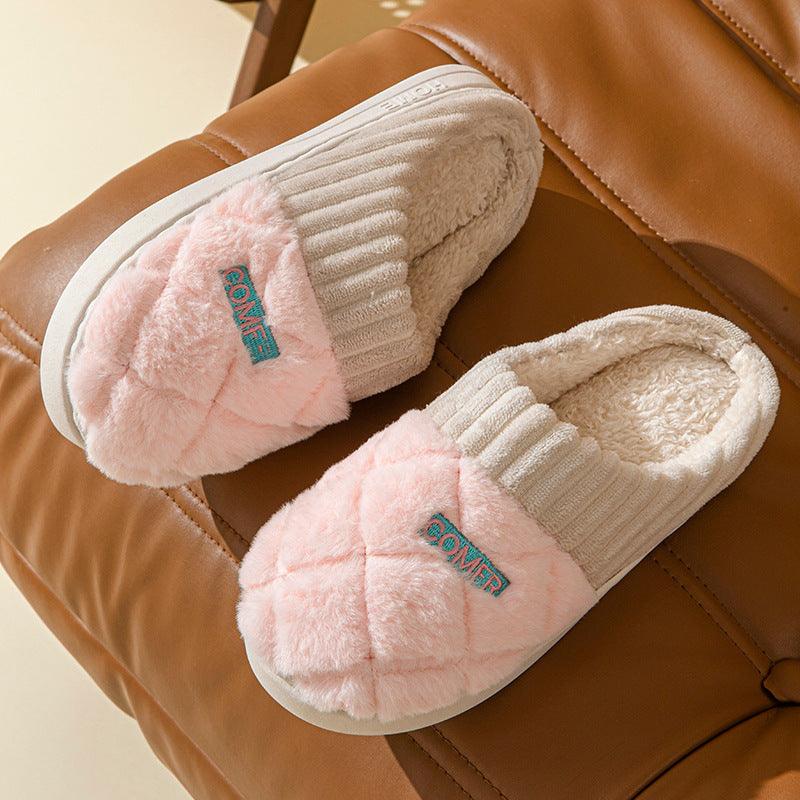 Cozy Rhombus Cotton Non-Slip Slippers for Indoor Comfort - Vogue Aura