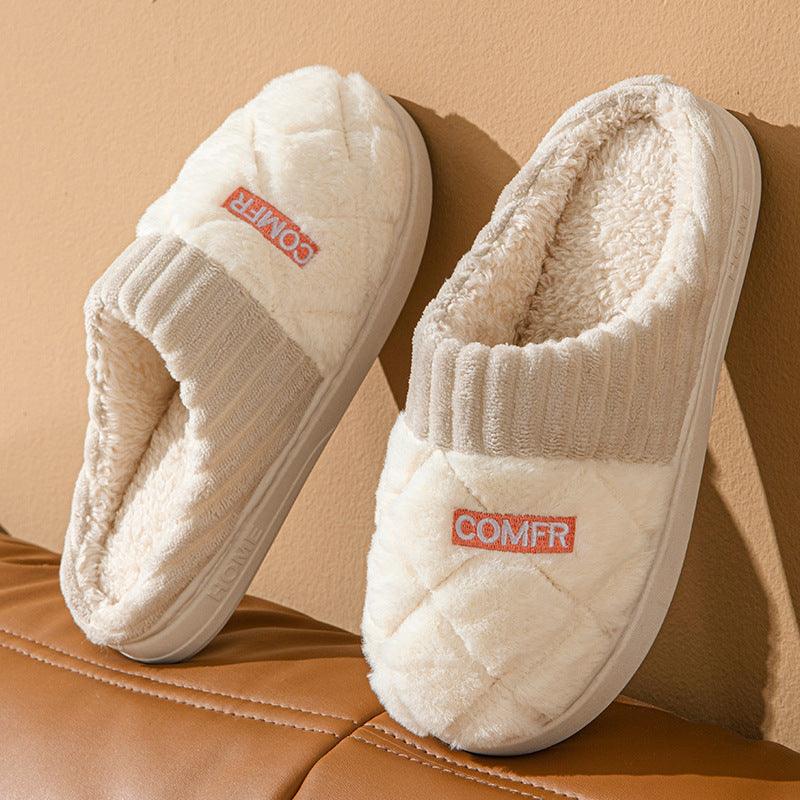 Cozy Rhombus Cotton Non-Slip Slippers for Indoor Comfort - Vogue Aura