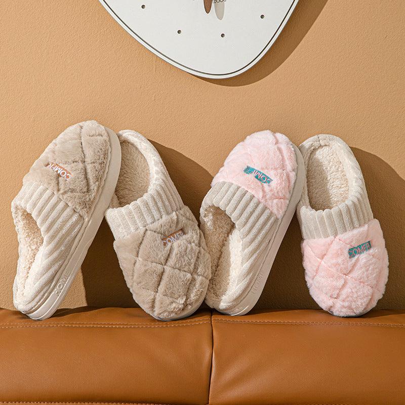 Cozy Rhombus Cotton Non-Slip Slippers for Ultimate Indoor Comfort - Vogue Aura