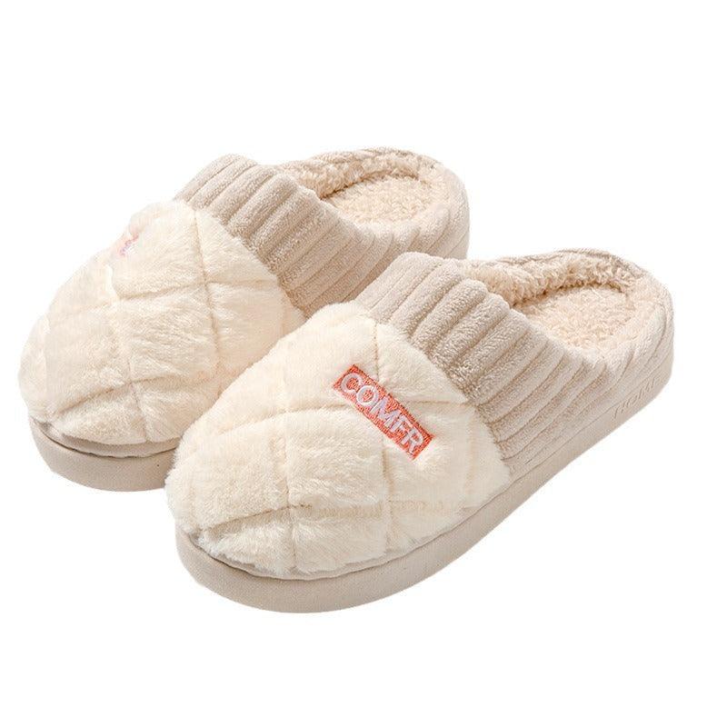 Cozy Rhombus Cotton Non-Slip Slippers for Indoor Comfort - Vogue Aura