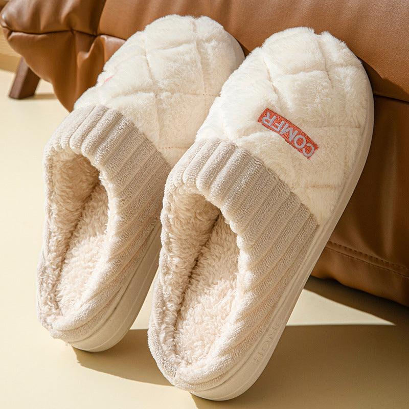 Cozy Rhombus Cotton Non-Slip Slippers for Indoor Comfort - Vogue Aura