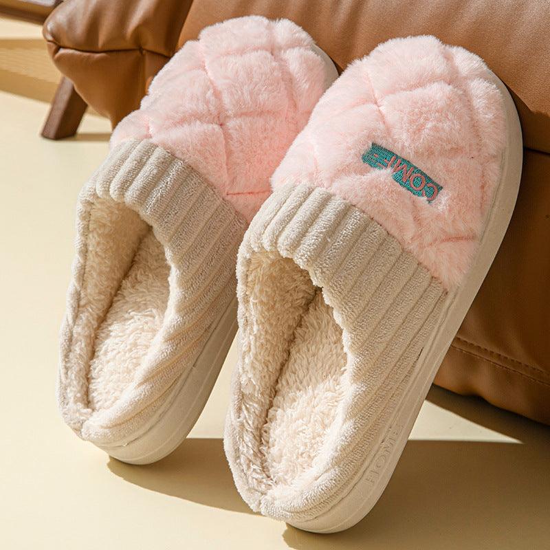 Cozy Rhombus Cotton Non-Slip Slippers for Ultimate Indoor Comfort - Vogue Aura