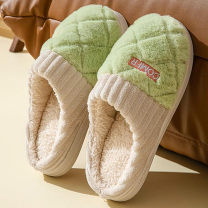 Cozy Rhombus Cotton Non-Slip Slippers for Indoor Comfort - Vogue Aura