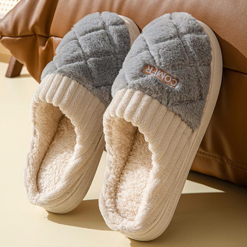 Cozy Rhombus Cotton Non-Slip Slippers for Indoor Comfort - Vogue Aura