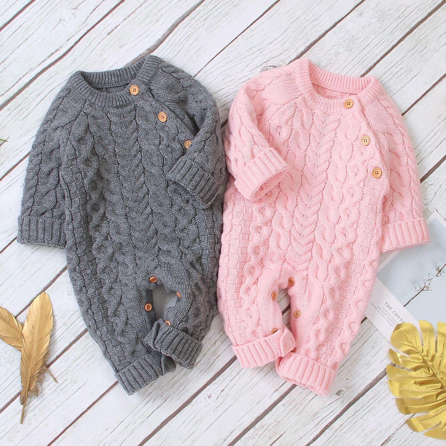 Cozy Solid Color Knitted Baby Jumpsuit - Vogue Aura