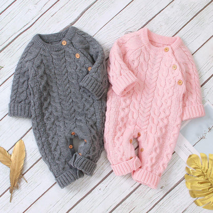 Cozy Solid Color Knitted Baby Jumpsuit - Vogue Aura