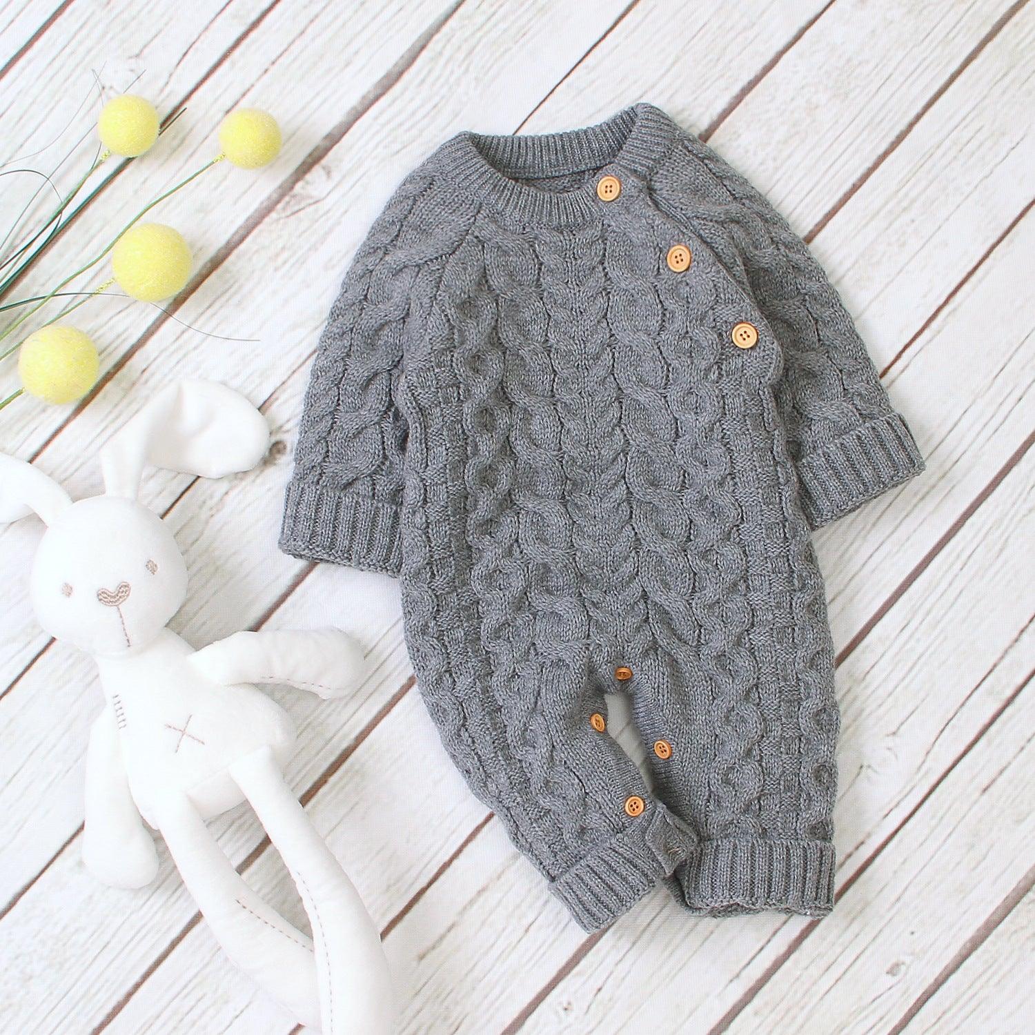 Cozy Solid Color Knitted Baby Jumpsuit - Vogue Aura