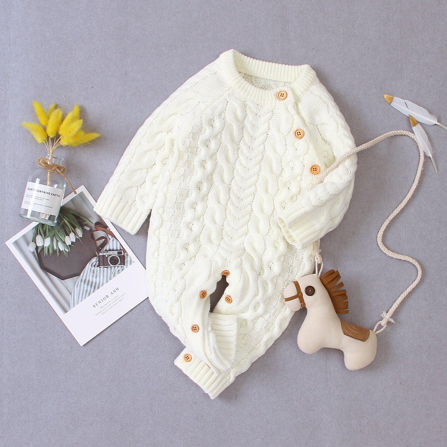 Cozy Solid Color Knitted Baby Jumpsuit - Vogue Aura