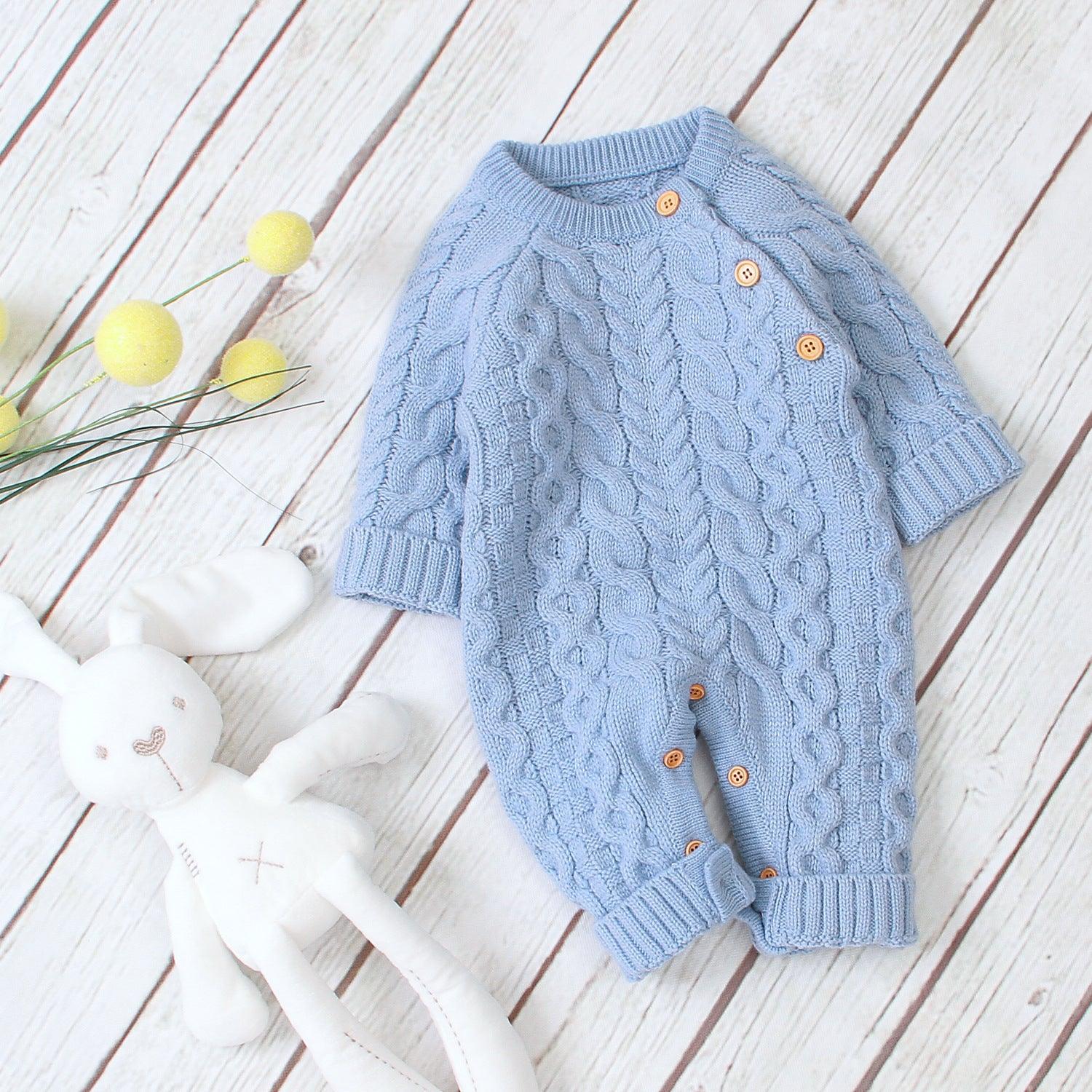 Cozy Solid Color Knitted Baby Jumpsuit - Vogue Aura