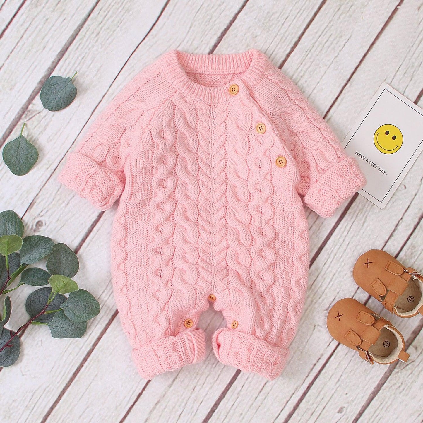 Cozy Solid Color Knitted Baby Jumpsuit - Vogue Aura