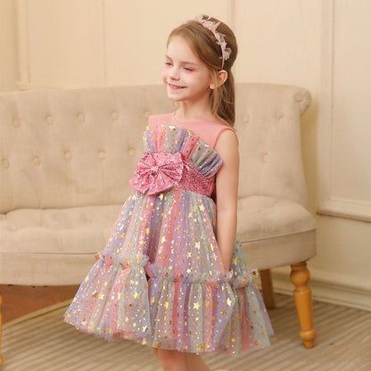 Girl Princess Dress Little Girl Gauzy Gown Performance Costume Lace Dress - Vogue Aura