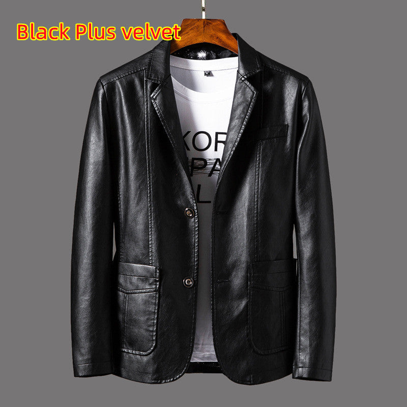 Elegant Leather Men's Jacket with Studded Lapels and Multi-Pocket Design - Vogue Aura