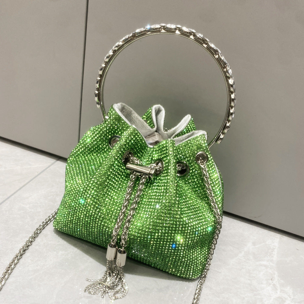 Elegant Metallic Cylinder Handbag with Shimmering Diamonds for Women - Vogue Aura