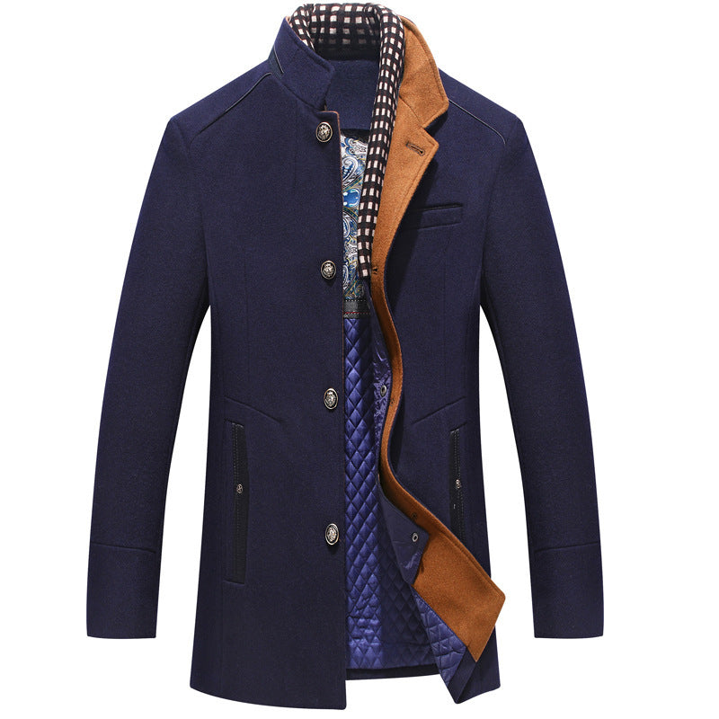 Men's Sophisticated Woolen Coat with Scarf Collar - Vogue Aura