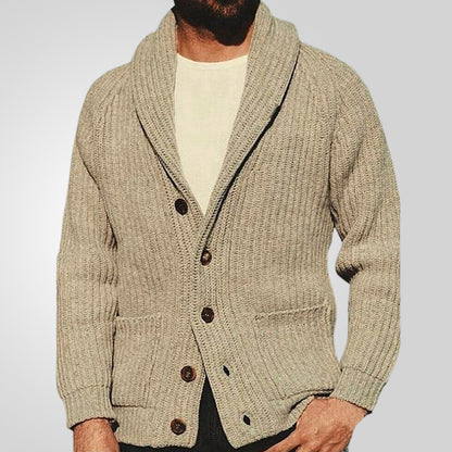 Men's Khaki Lapel Knitting Cardigan with Pockets - Vogue Aura