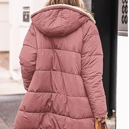 Fleece-lined Long Sleeve Winter Coat for Women - Vogue Aura