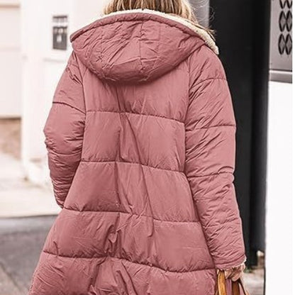 Fleece-lined Long Sleeve Winter Coat for Women - Vogue Aura